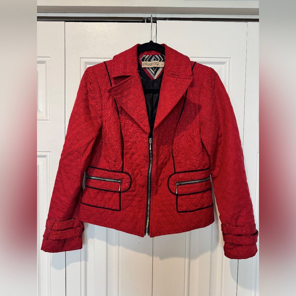 CANVASBACKS Vintage Red Quilted Blazer with Black Trim
